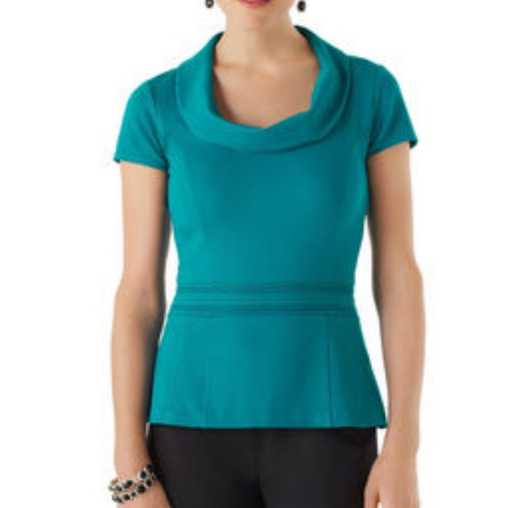 WHBM Size 4 Women's Turquoise Peplum Blouse